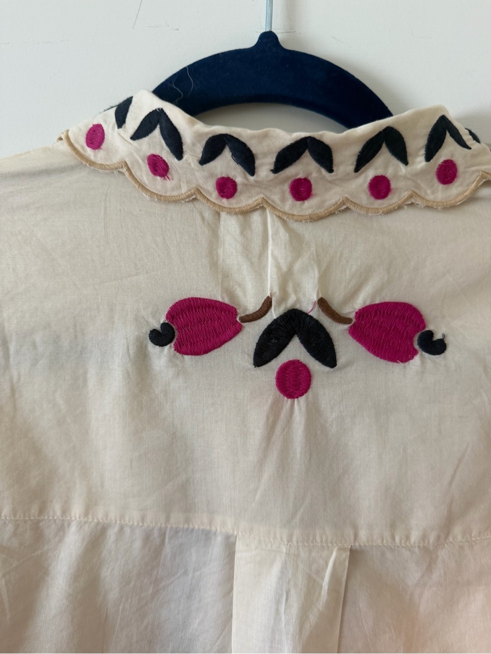 FARM Rio Cream Button-Down Blouse with Black & Pink Embroidery - Picture 6 of 10